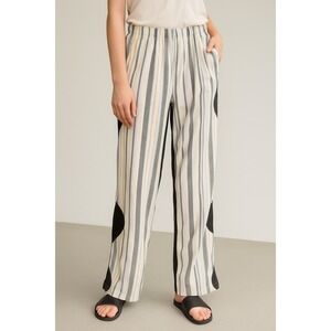 GANNI Mix Slub Stripe Trousers Womens 34 Small Lily Green Pull On Artsy